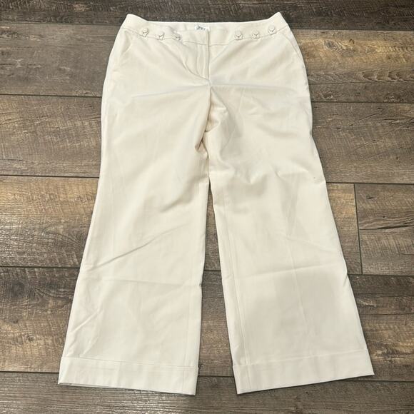 LOFT Women's Wide Leg Rolled Up Hem Trouser Pants Ivory Size 14P - Picture 2 of 7